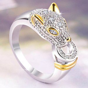 Silver Gold Diamond Panther‎ Cat Ring
